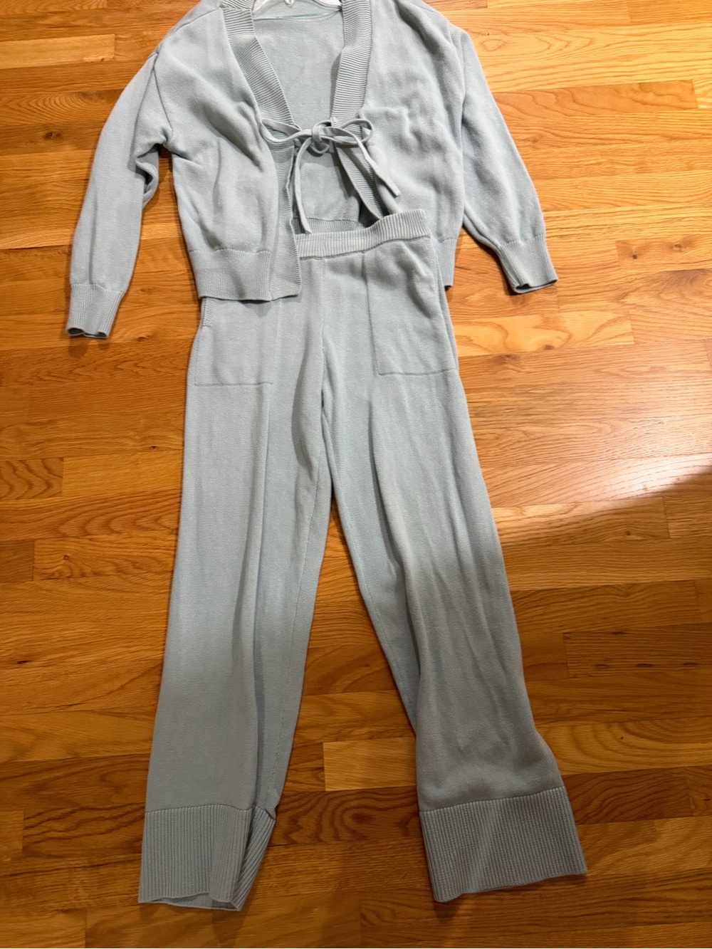 Free People Light Blue Knit Wide-Leg Trousers and top